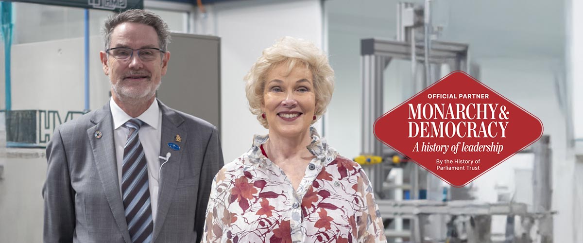 Jane and Alan Oppenheim of Ego Pharmaceuticals posing for the Monarch & Democracy publication.